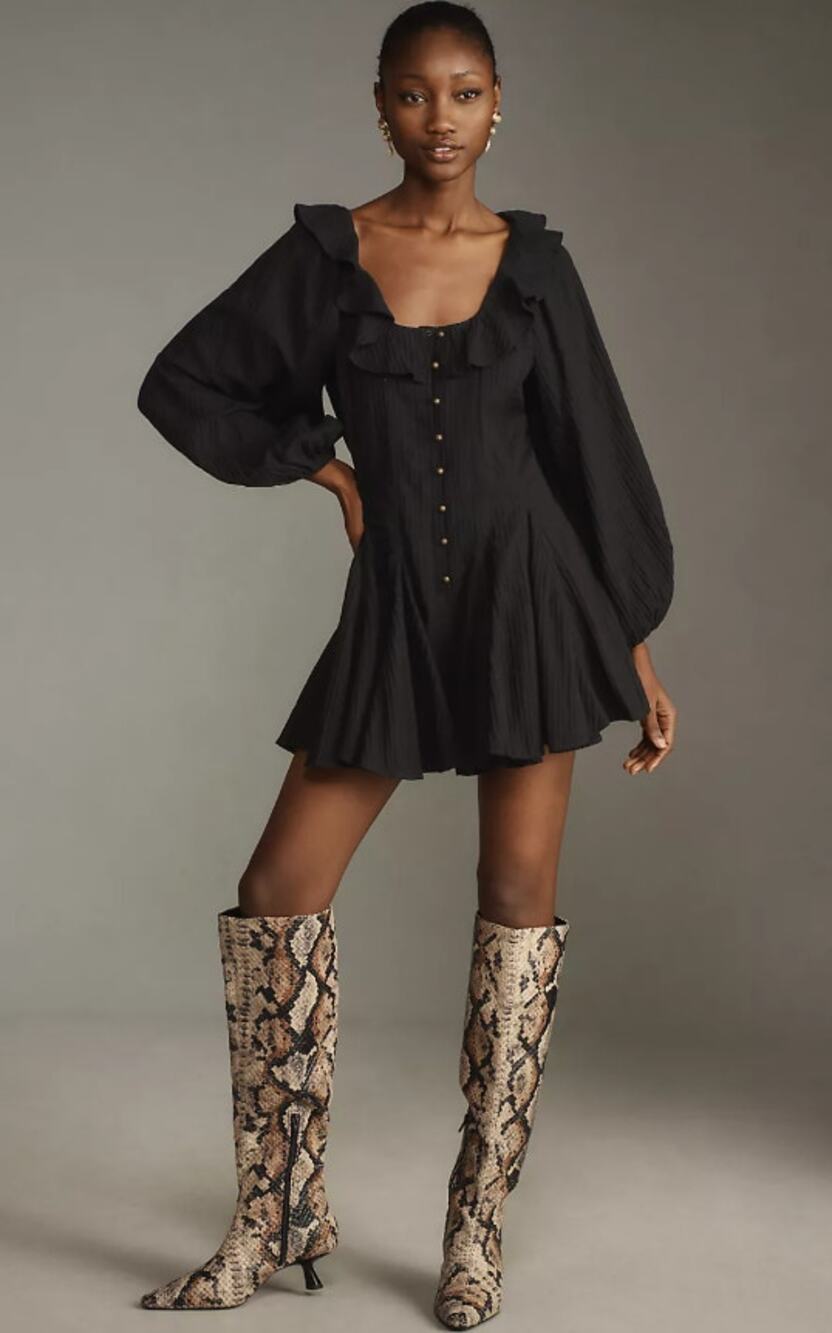 EUC Anthropologie Pilcro Long-Sleeve Black Ruffled Romper - Size 8